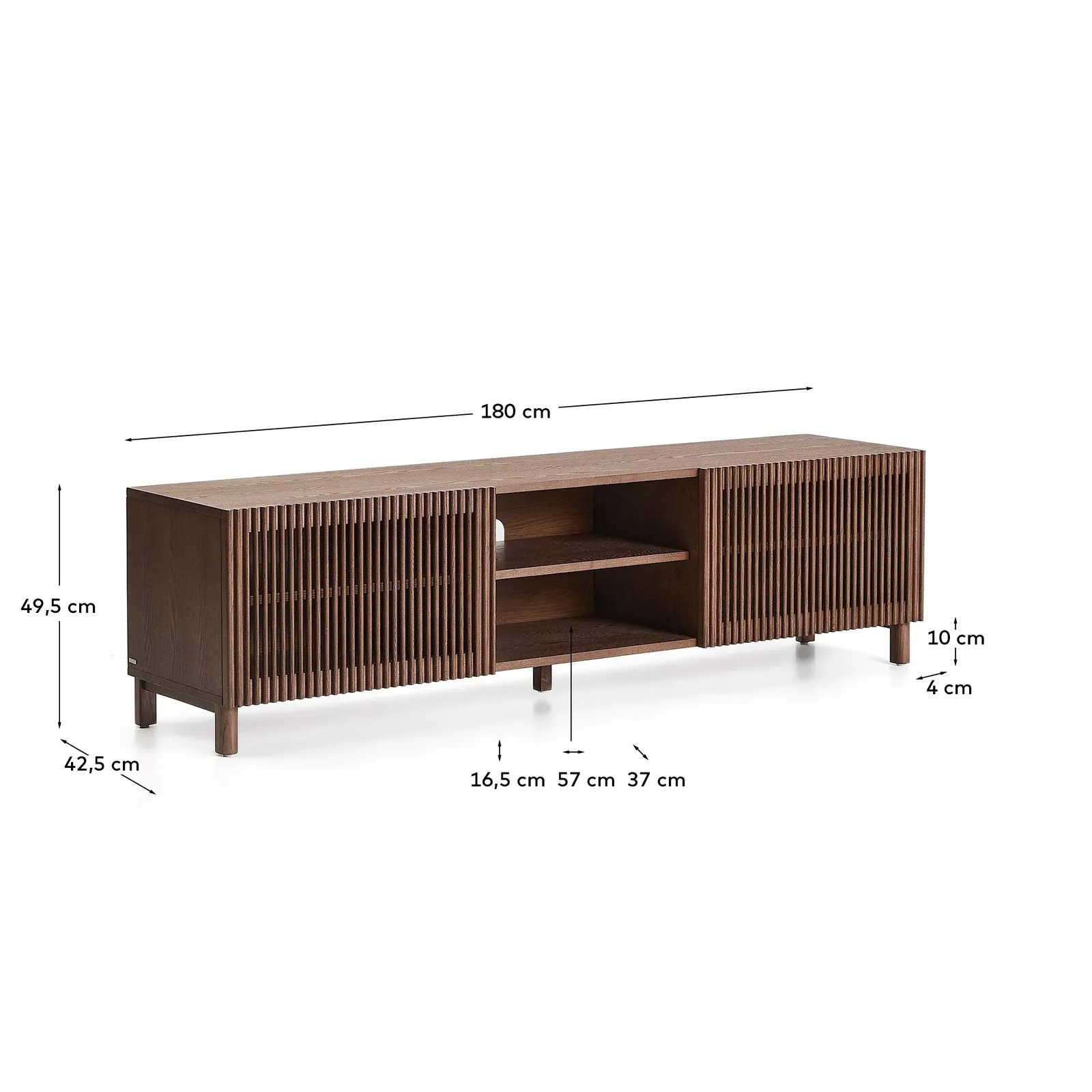 TV-Möbel Beyla aus Furnier und Massivholz aus Esche mit nussbaumfarbenem Finish 180 x 49,5 cm FSC 100% - Image 3