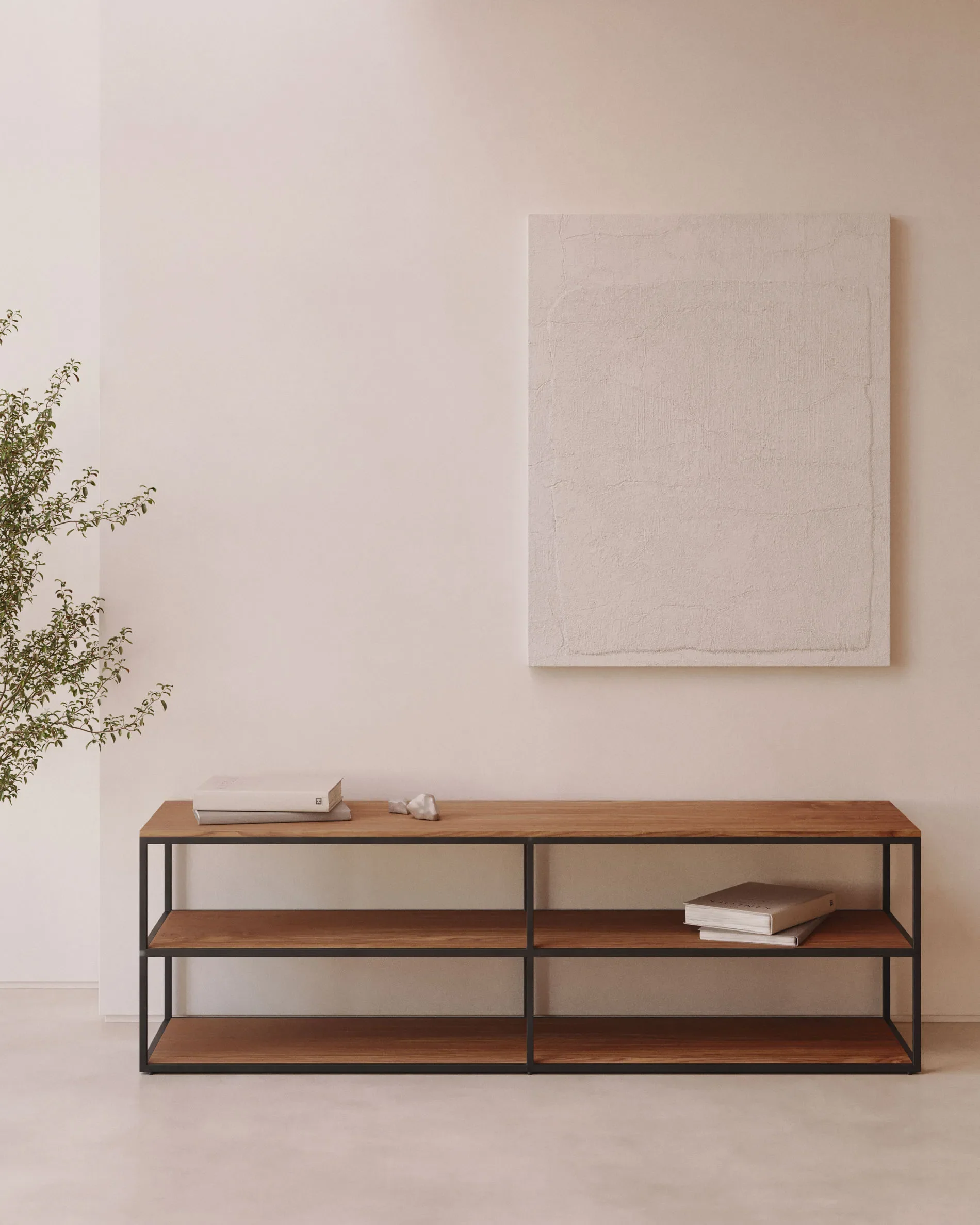 TV-Möbel Yoana aus Nussholzfurnier und schwarz lackiertem Metallgestell 160 x 40 cm - Image 2