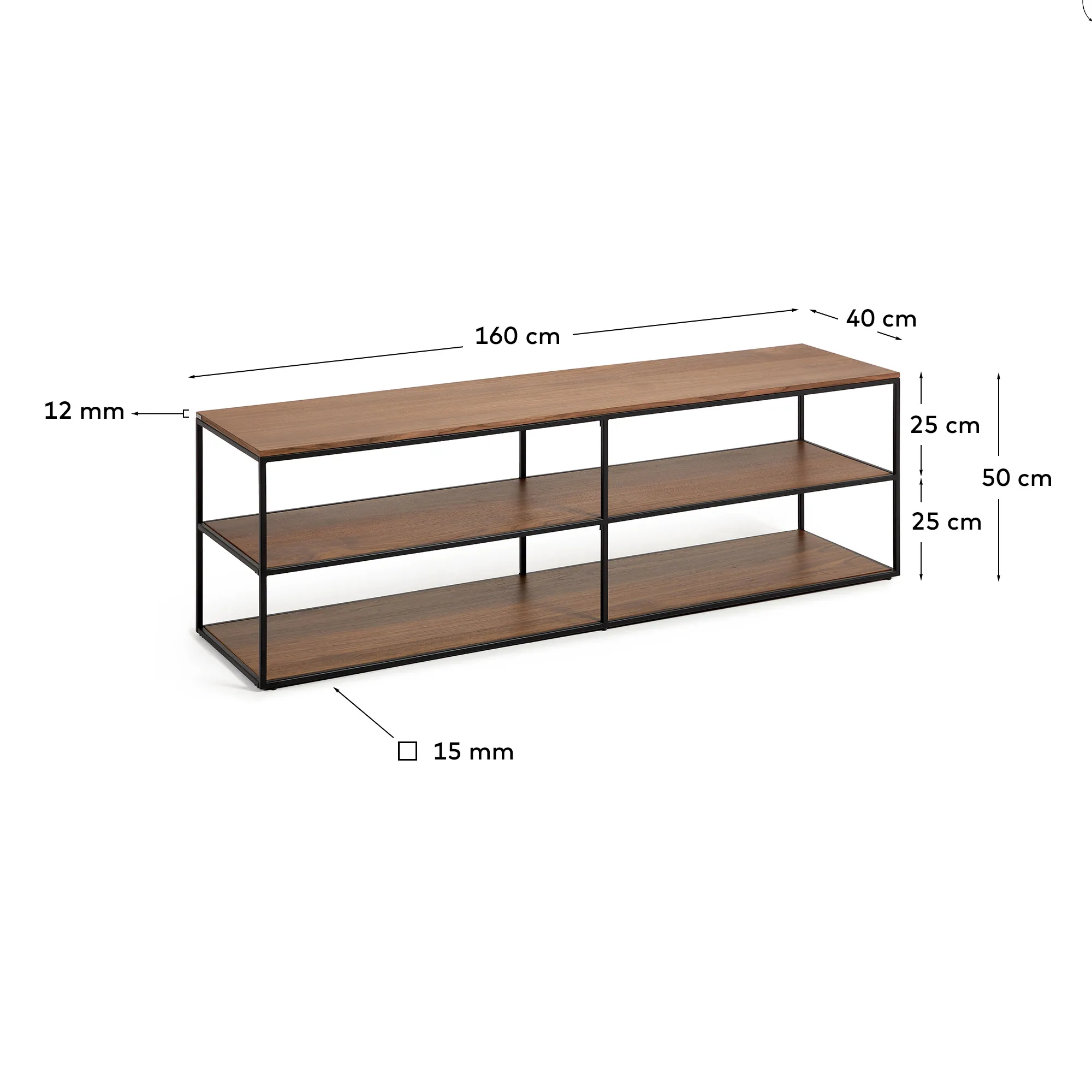 TV-Möbel Yoana aus Nussholzfurnier und schwarz lackiertem Metallgestell 160 x 40 cm - Image 3