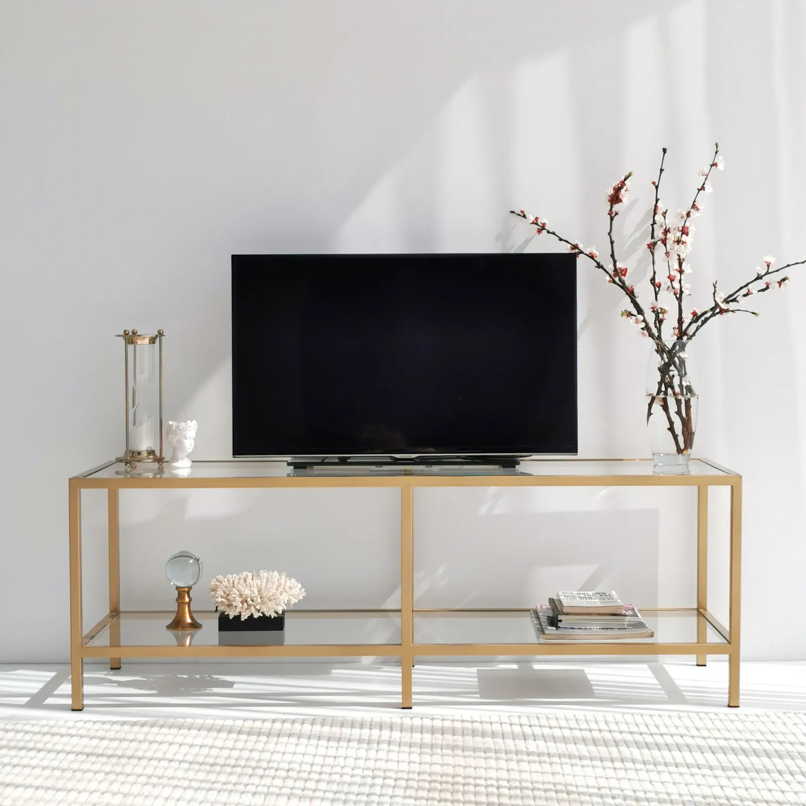 TV-Schrank Basic aus Metall und gehärtetem Glas, 130×40×45 cm - Image 10