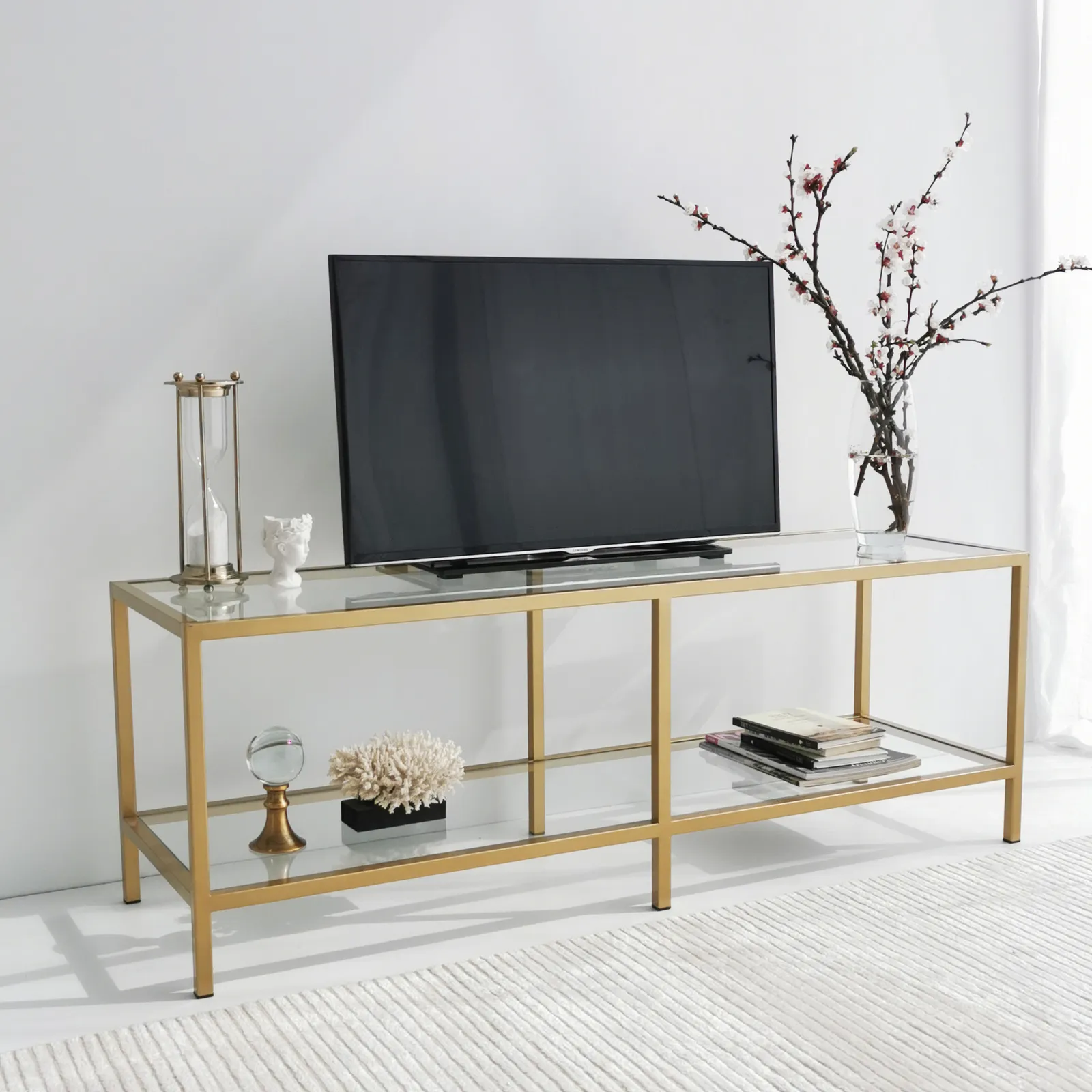 TV-Schrank Basic aus Metall und gehärtetem Glas, 130×40×45 cm - Image 11