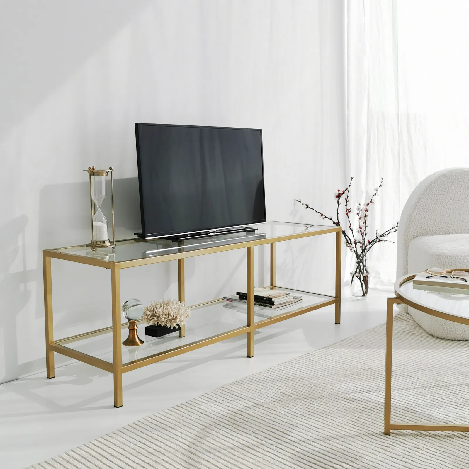 TV-Schrank Basic aus Metall und gehärtetem Glas, 130×40×45 cm - Image 14