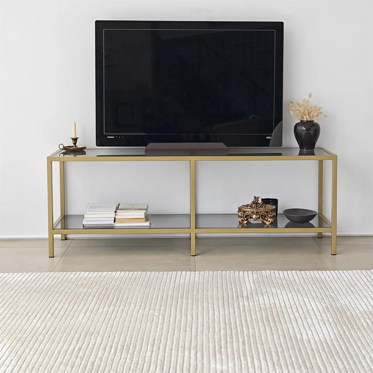 TV-Schrank Basic aus Metall und gehärtetem Glas, 130×40×45 cm - Image 24