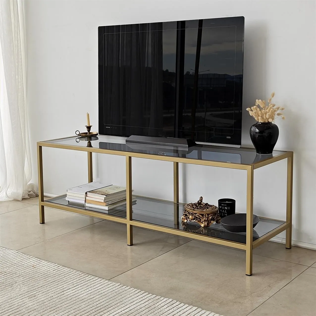 TV-Schrank Basic aus Metall und gehärtetem Glas, 130×40×45 cm - Image 25