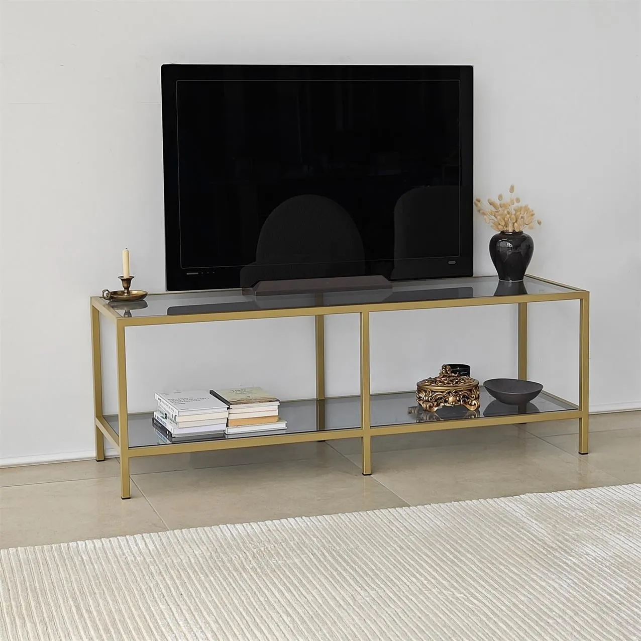 TV-Schrank Basic aus Metall und gehärtetem Glas, 130×40×45 cm - Image 26