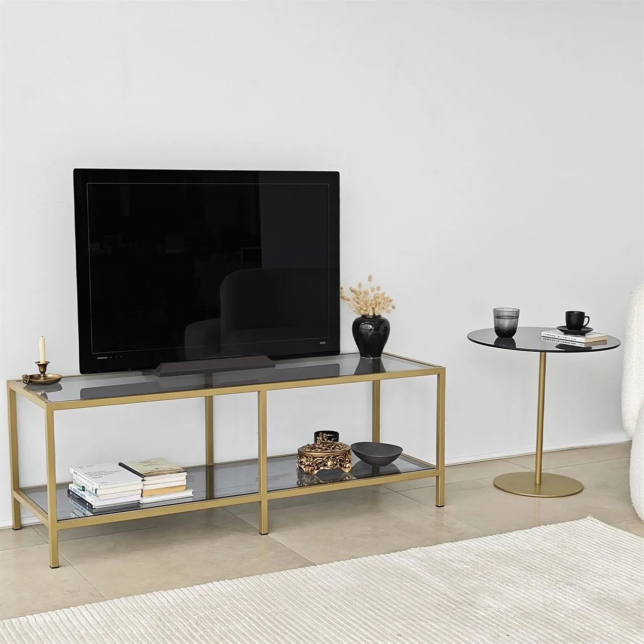TV-Schrank Basic aus Metall und gehärtetem Glas, 130×40×45 cm - Image 27