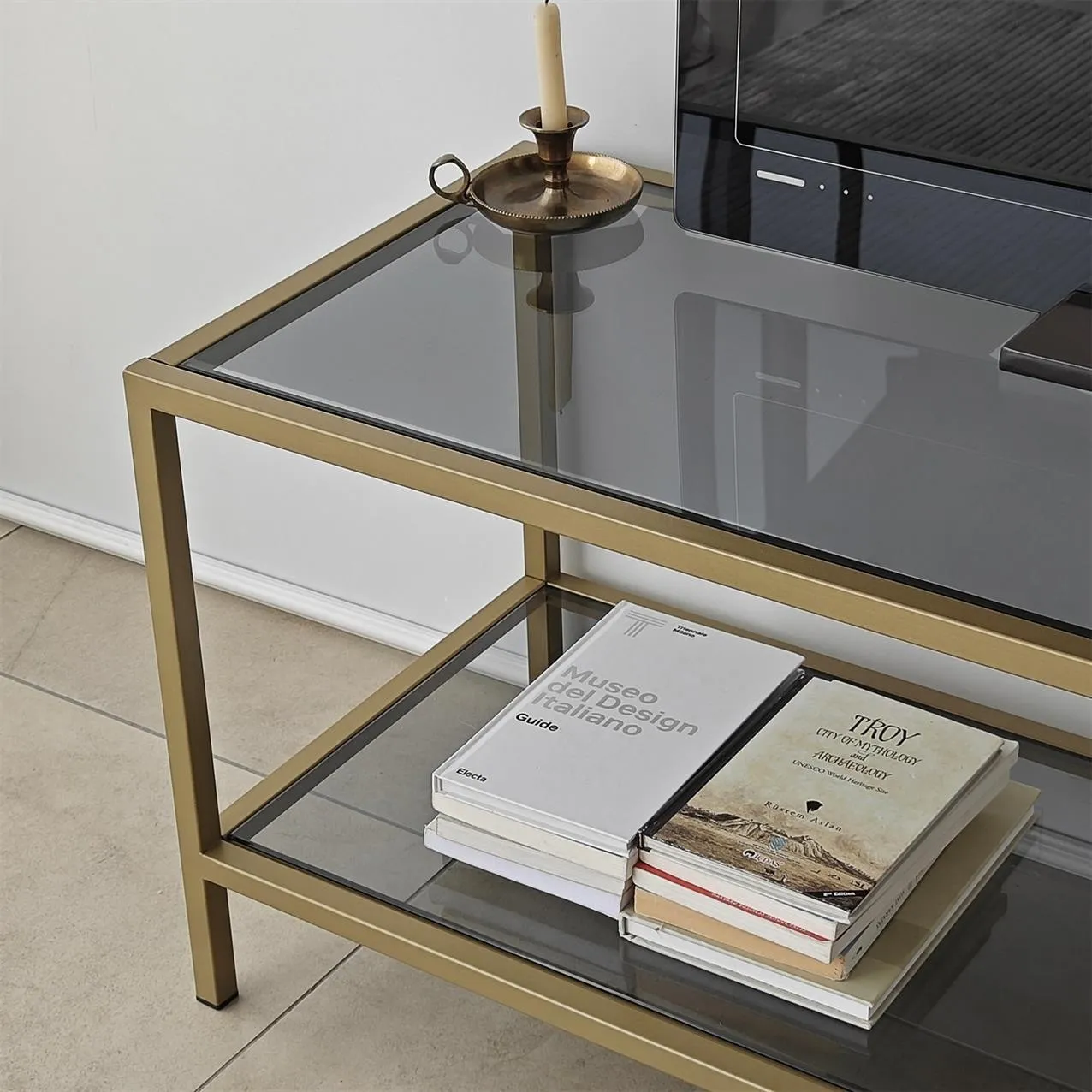TV-Schrank Basic aus Metall und gehärtetem Glas, 130×40×45 cm - Image 28
