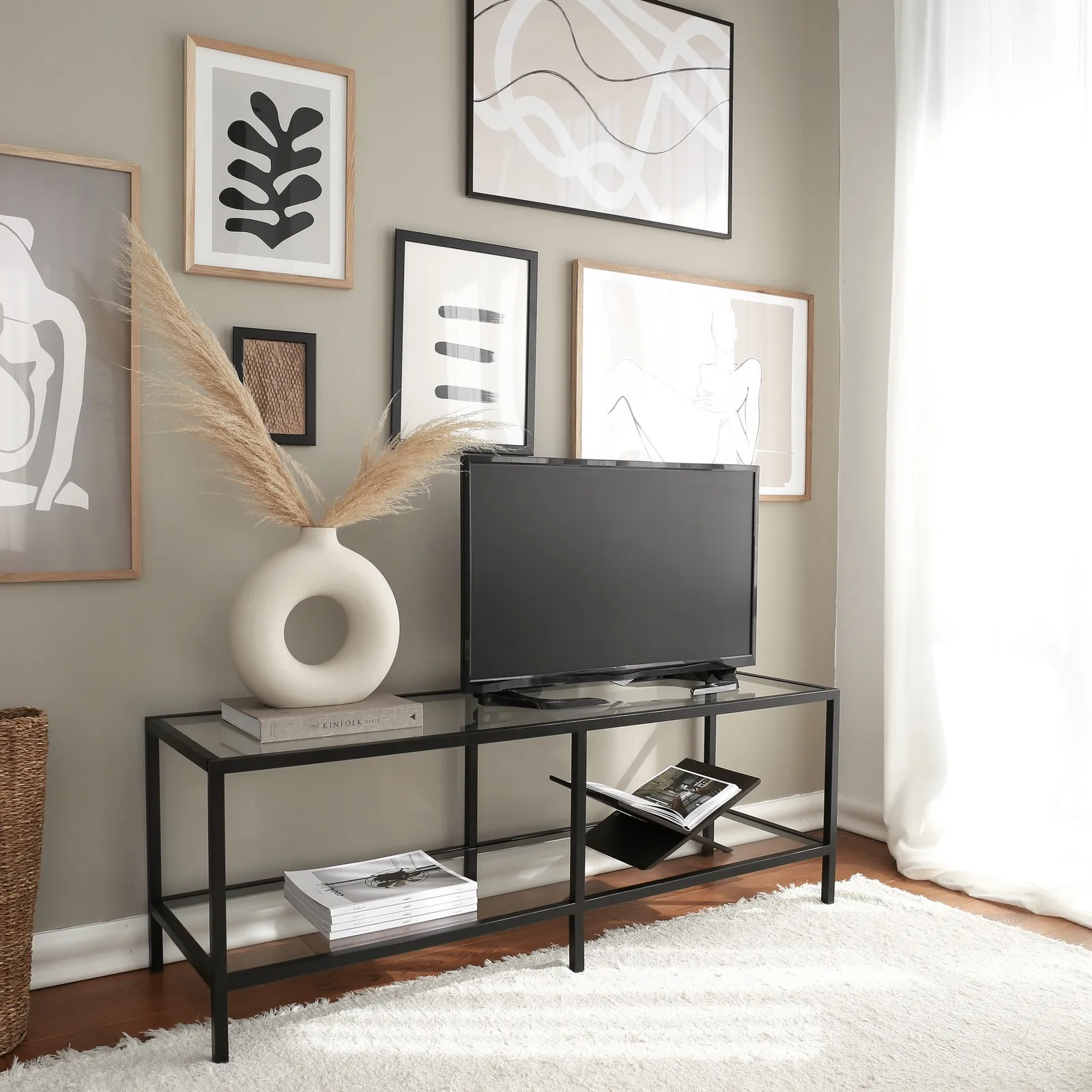 TV-Schrank Basic aus Metall und gehärtetem Glas, 130×40×45 cm - Image 3