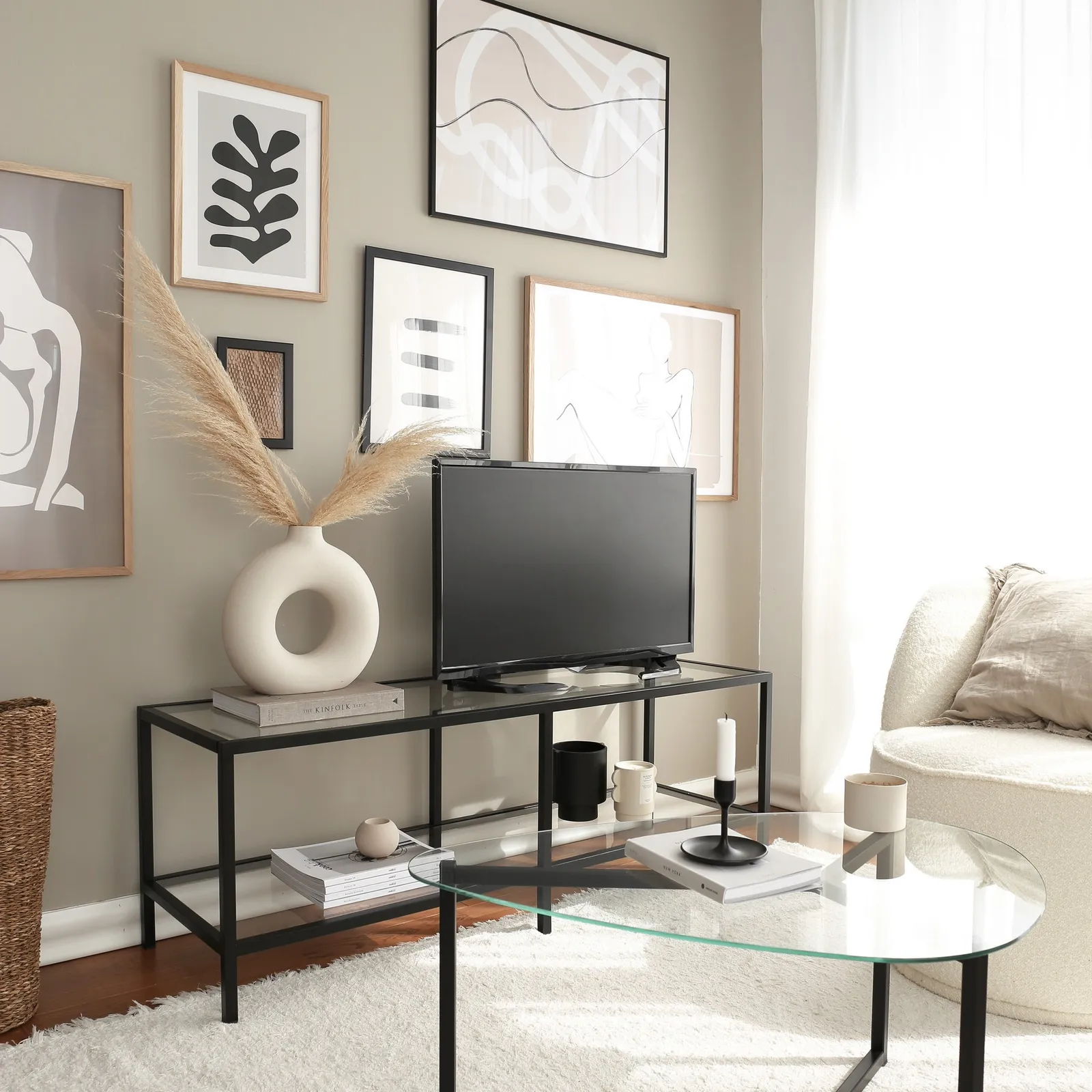 TV-Schrank Basic aus Metall und gehärtetem Glas, 130×40×45 cm - Image 4