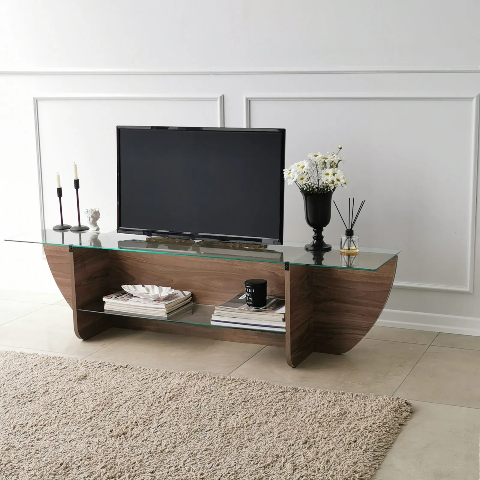 TV-Schrank Lily aus melaminharzbeschichteten Holz und gehärtetem Glas, 158×35×40 cm - Image 10