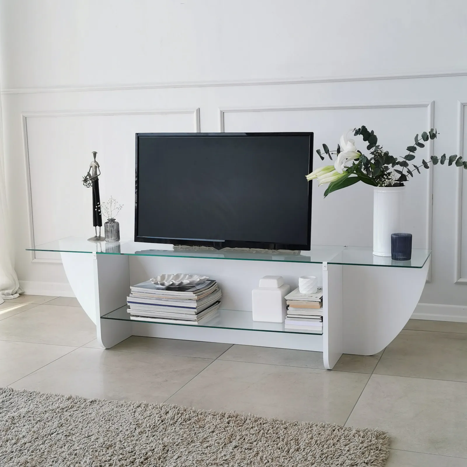 TV-Schrank Lily aus melaminharzbeschichteten Holz und gehärtetem Glas, 158×35×40 cm - Image 2