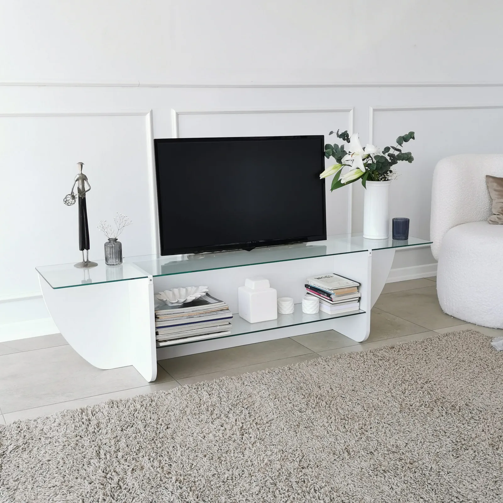 TV-Schrank Lily aus melaminharzbeschichteten Holz und gehärtetem Glas, 158×35×40 cm - Image 4