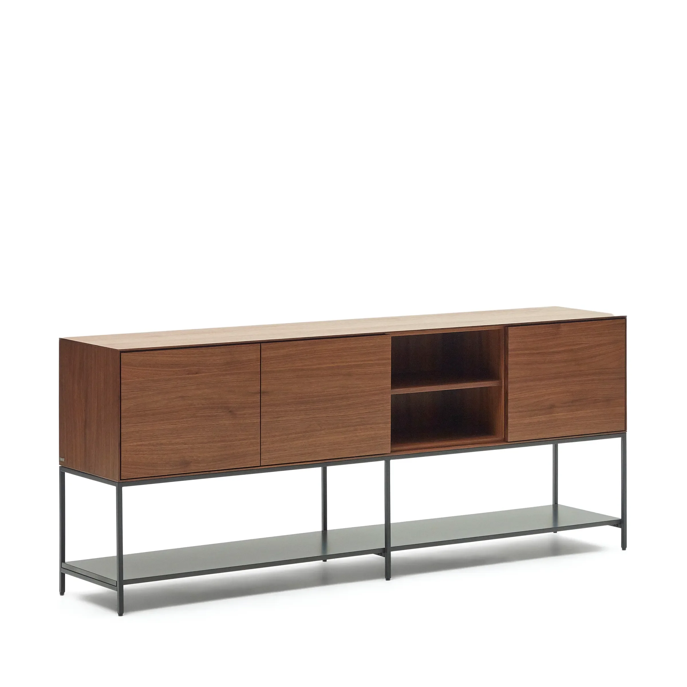 Vedrana Sideboard 3 Türen aus Nussholzfurnier und Stahlbeine in Schwarz 195 x 80 cm - Image 3