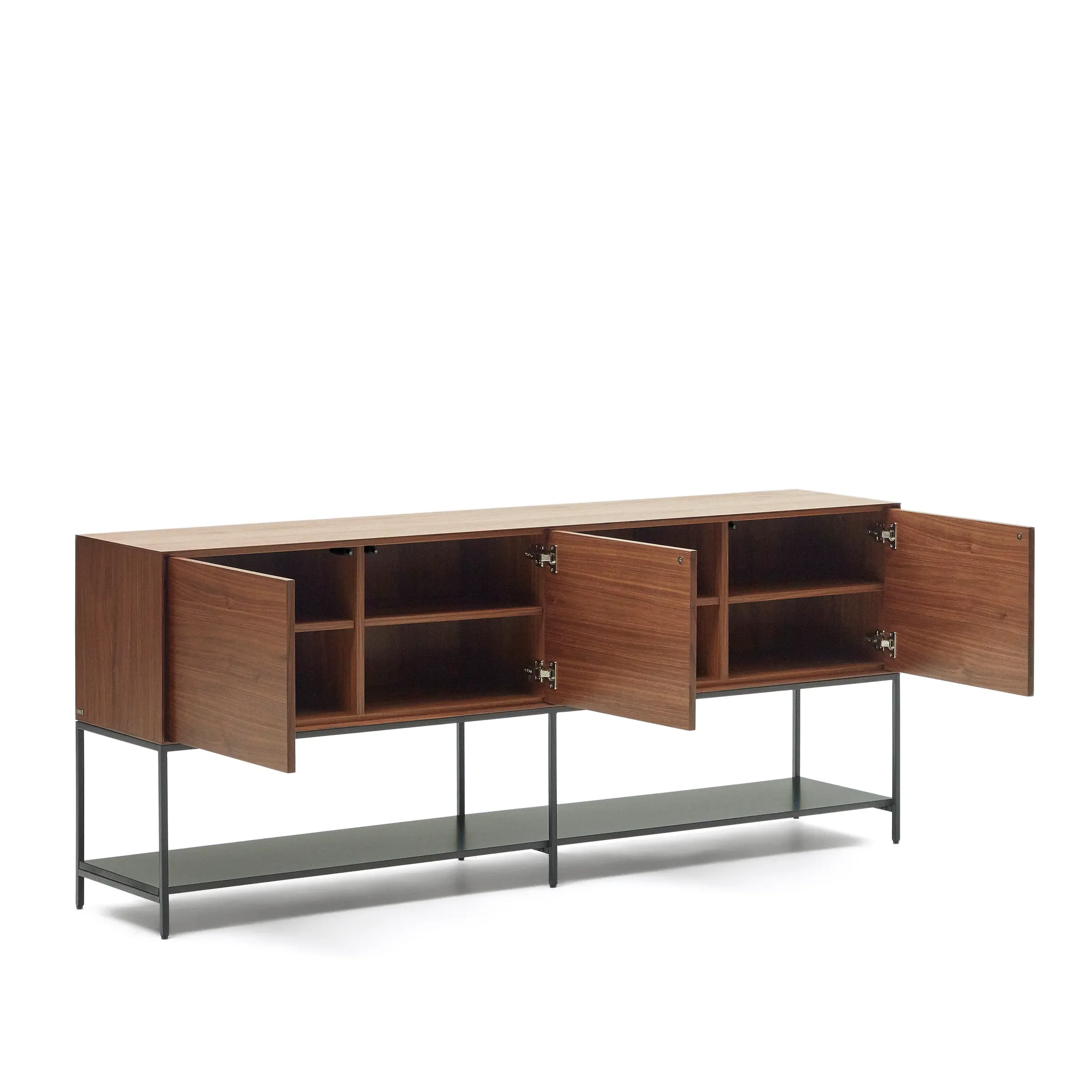 Vedrana Sideboard 3 Türen aus Nussholzfurnier und Stahlbeine in Schwarz 195 x 80 cm - Image 4