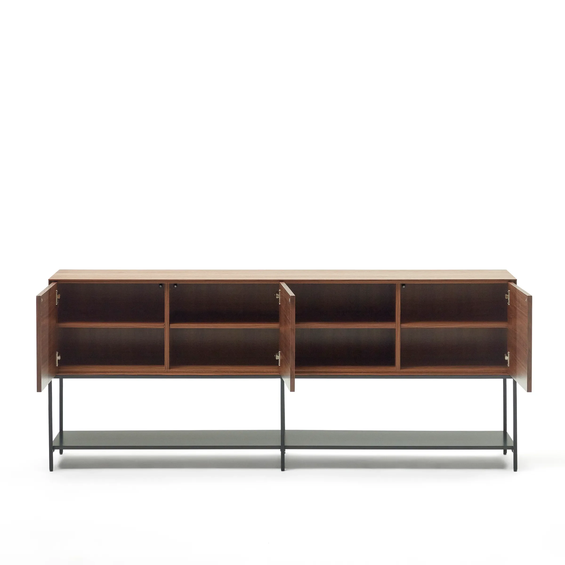 Vedrana Sideboard 3 Türen aus Nussholzfurnier und Stahlbeine in Schwarz 195 x 80 cm - Image 6