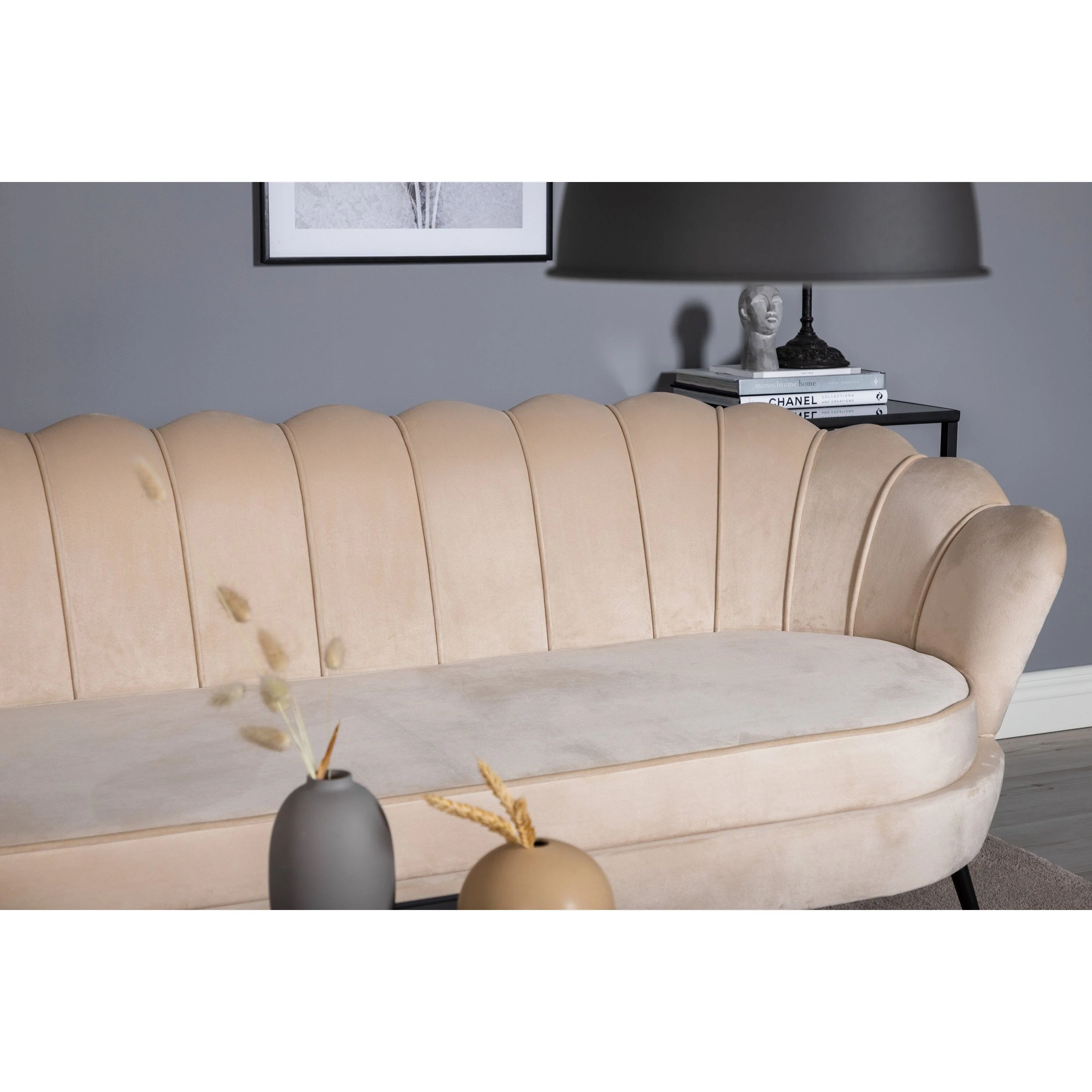 Calais 3-Sitzer Sofa - Beige Samt - Schwarze Beine - Image 3