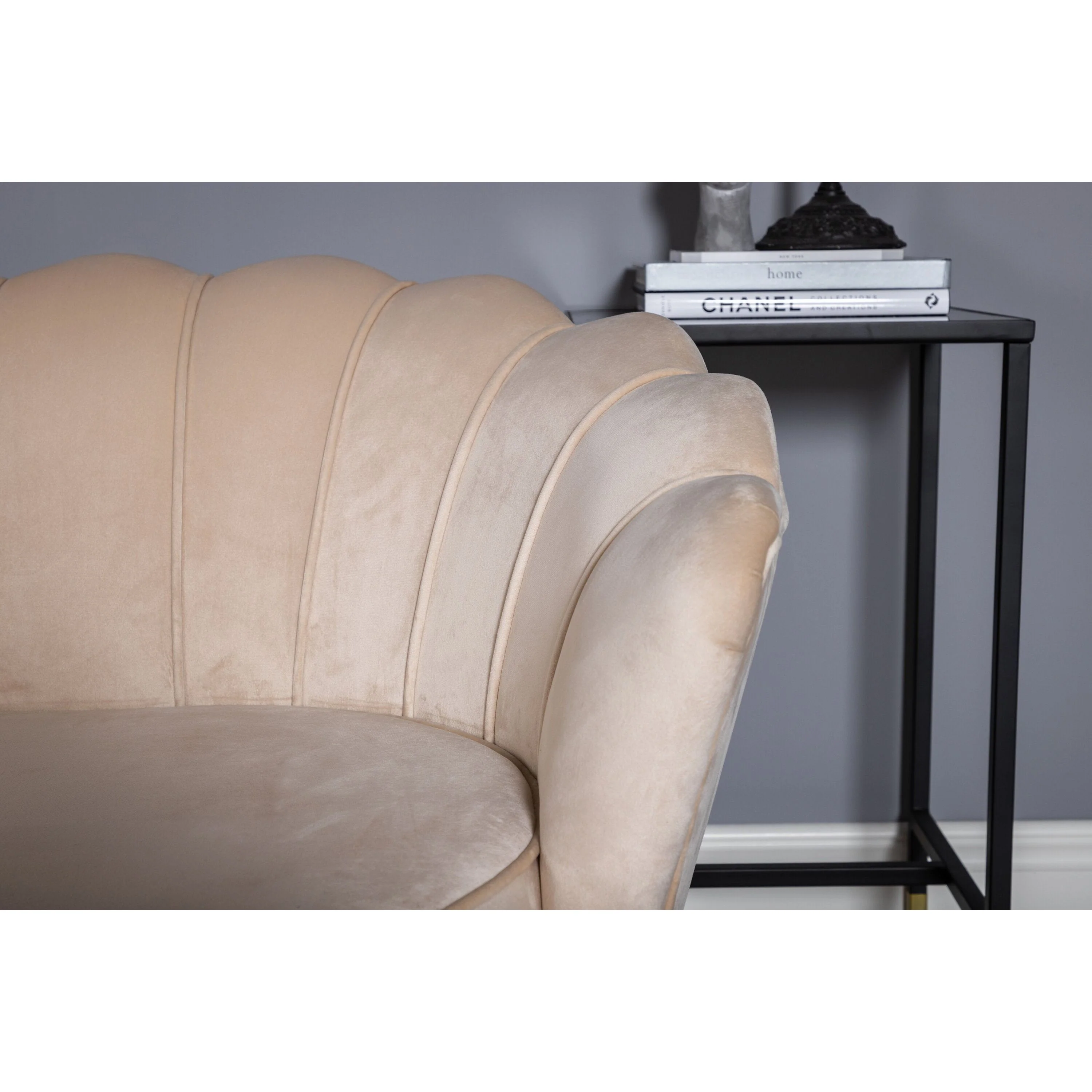 Calais 3-Sitzer Sofa - Beige Samt - Schwarze Beine - Image 5
