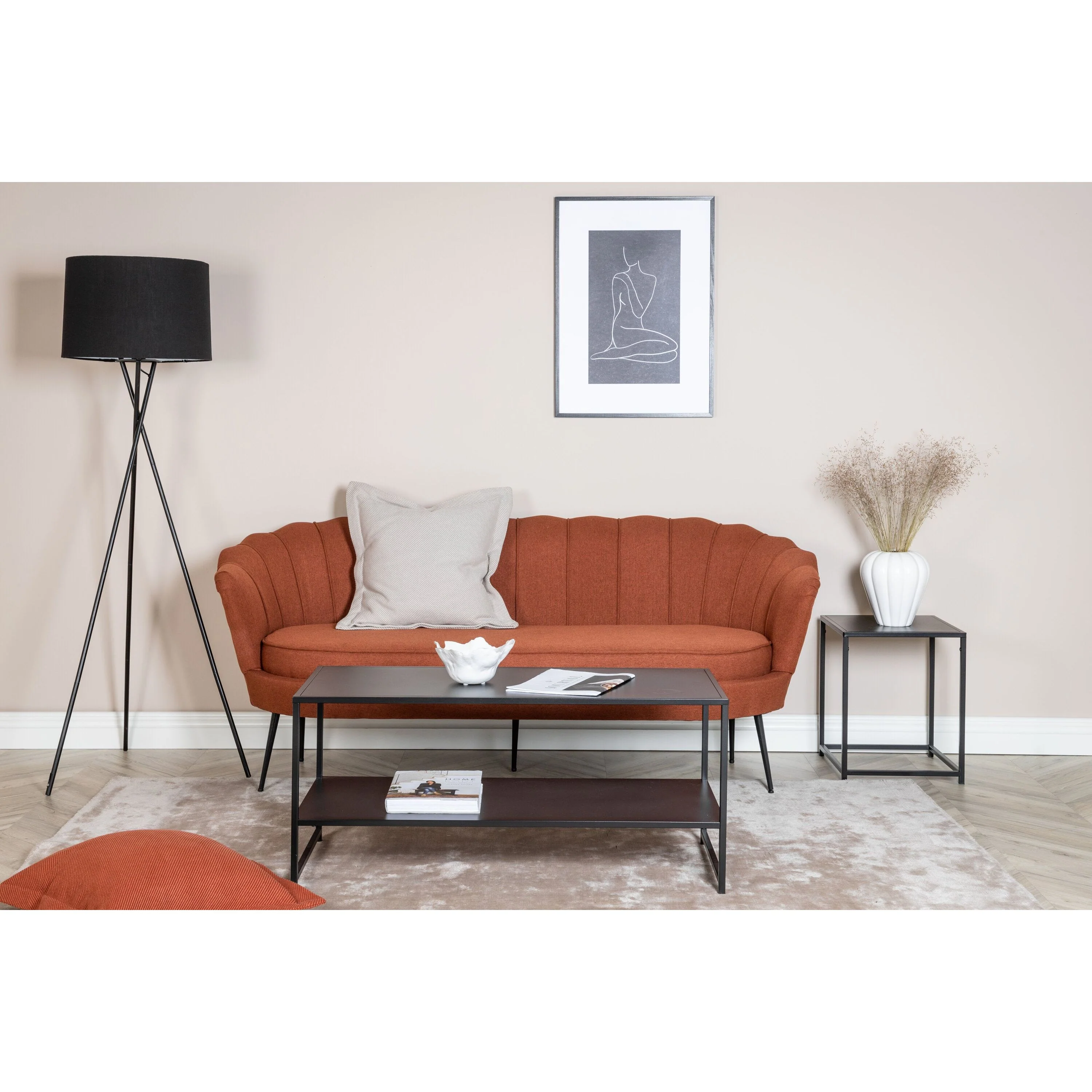 Calais 3-Sitzer Sofa - rostroter Stoff - schwarze Beine - Image 2
