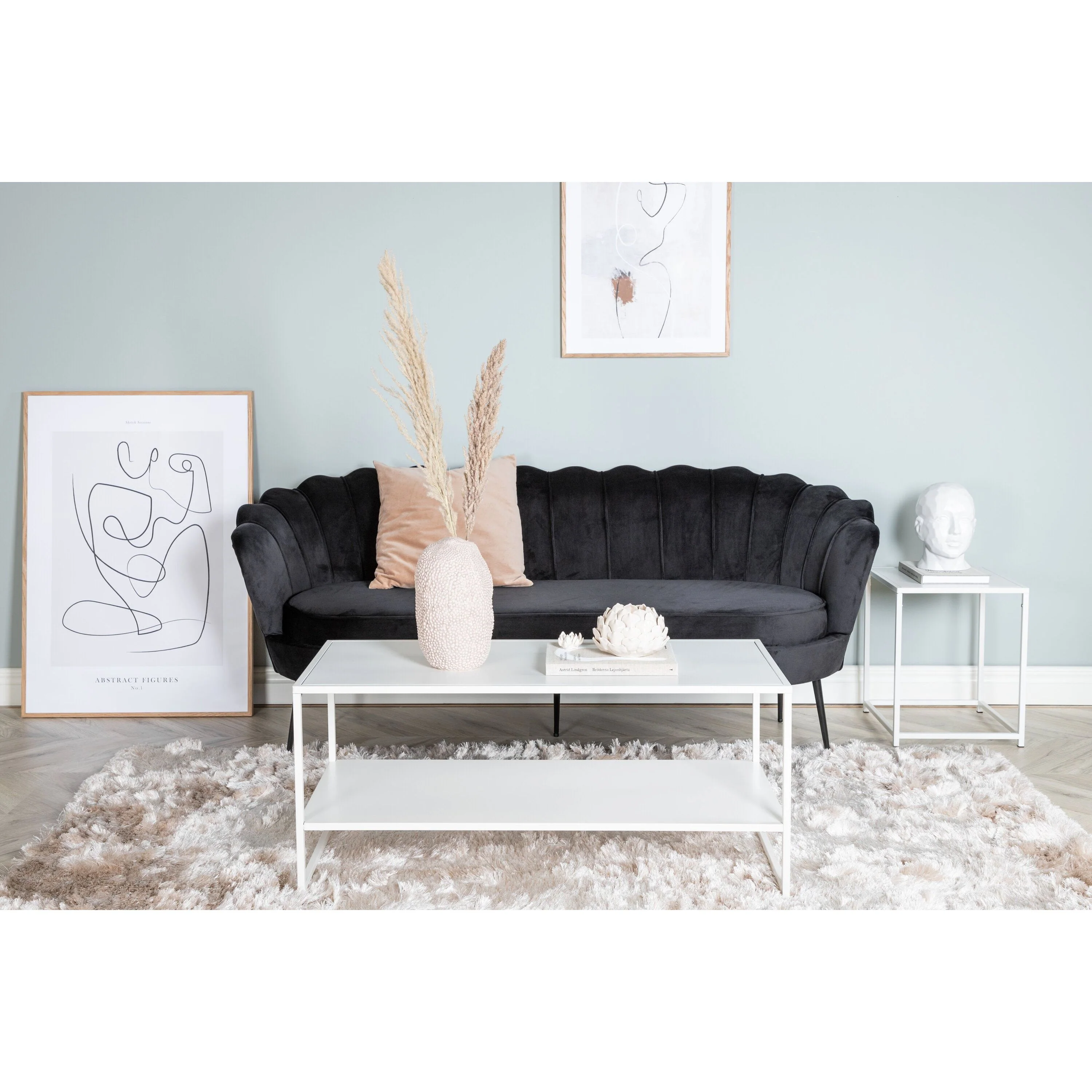 Calais 3-Sitzer Sofa - Schwarzer Samt - Schwarze Beine - Image 2