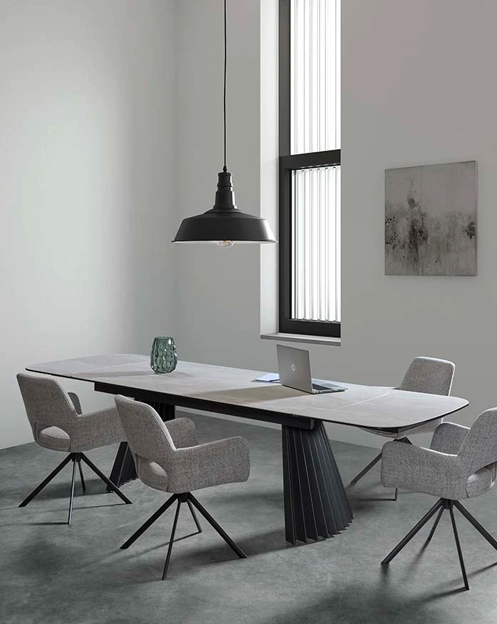 Verlängerungstisch PAYA Keramik beige, anthrazitfarbene Metallbeine 200-300 cm - Image 2