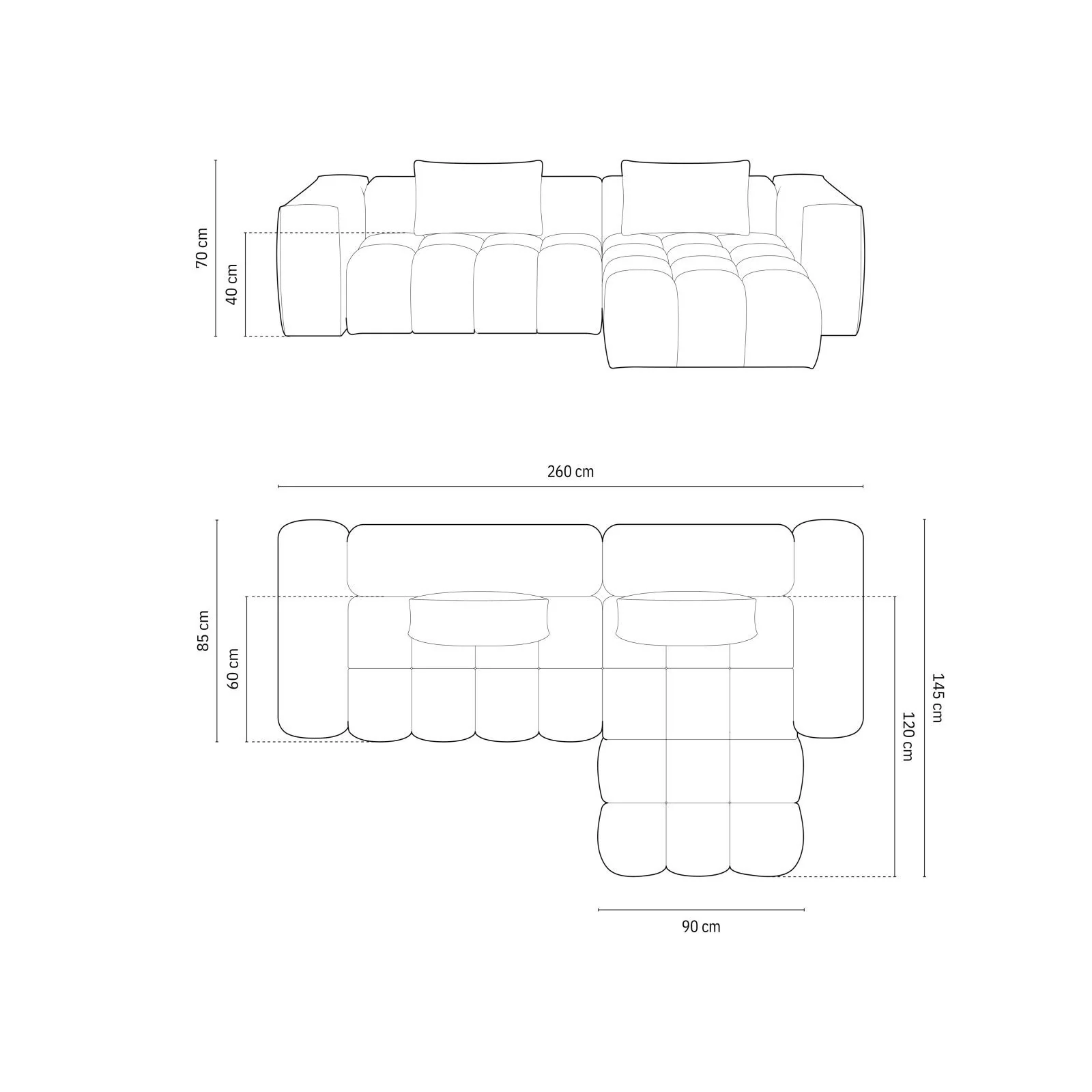 Verona 3-Sitzer Ecksofa, Rechte Seite, aus Samt oder Strukturstoff, 260x145 cm - Image 79