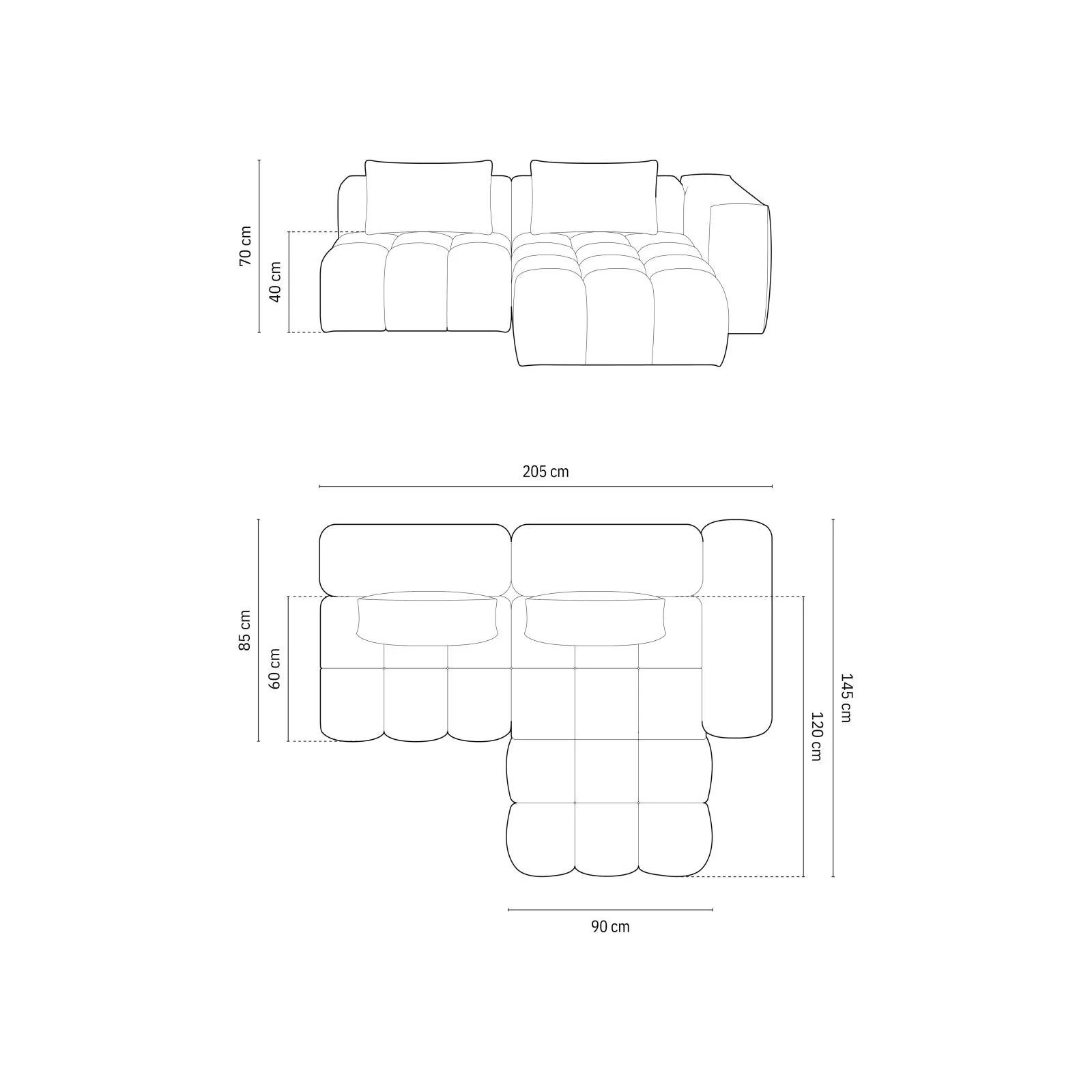 Verona Modulares 3-Sitzer Ecksofa, Rechte Seite, aus Samt oder Strukturstoff, 205x145 cm - Image 49
