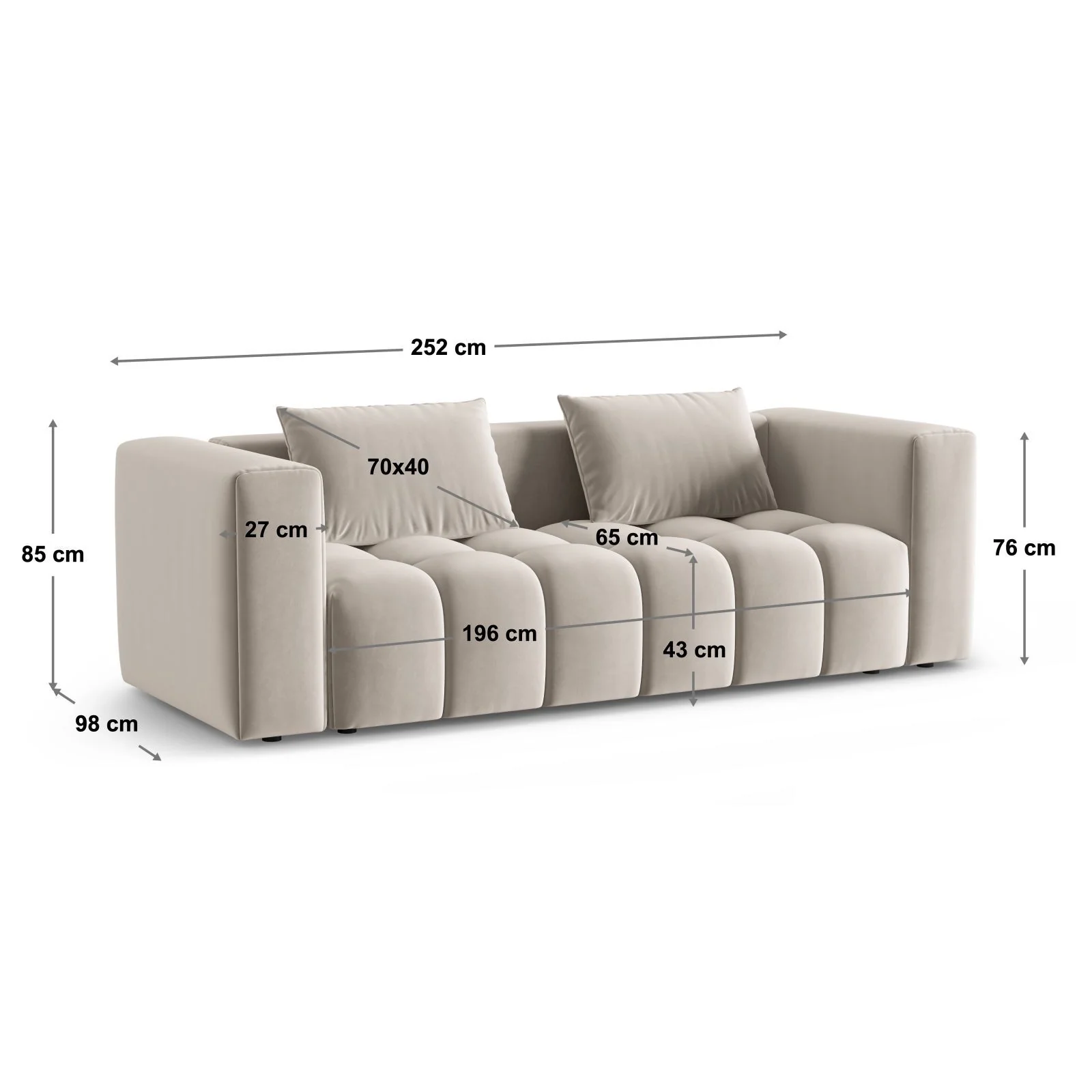Verona Modulares 3-Sitzer Sofa aus Samt oder Strukturstoff, 252x98 cm - Image 82