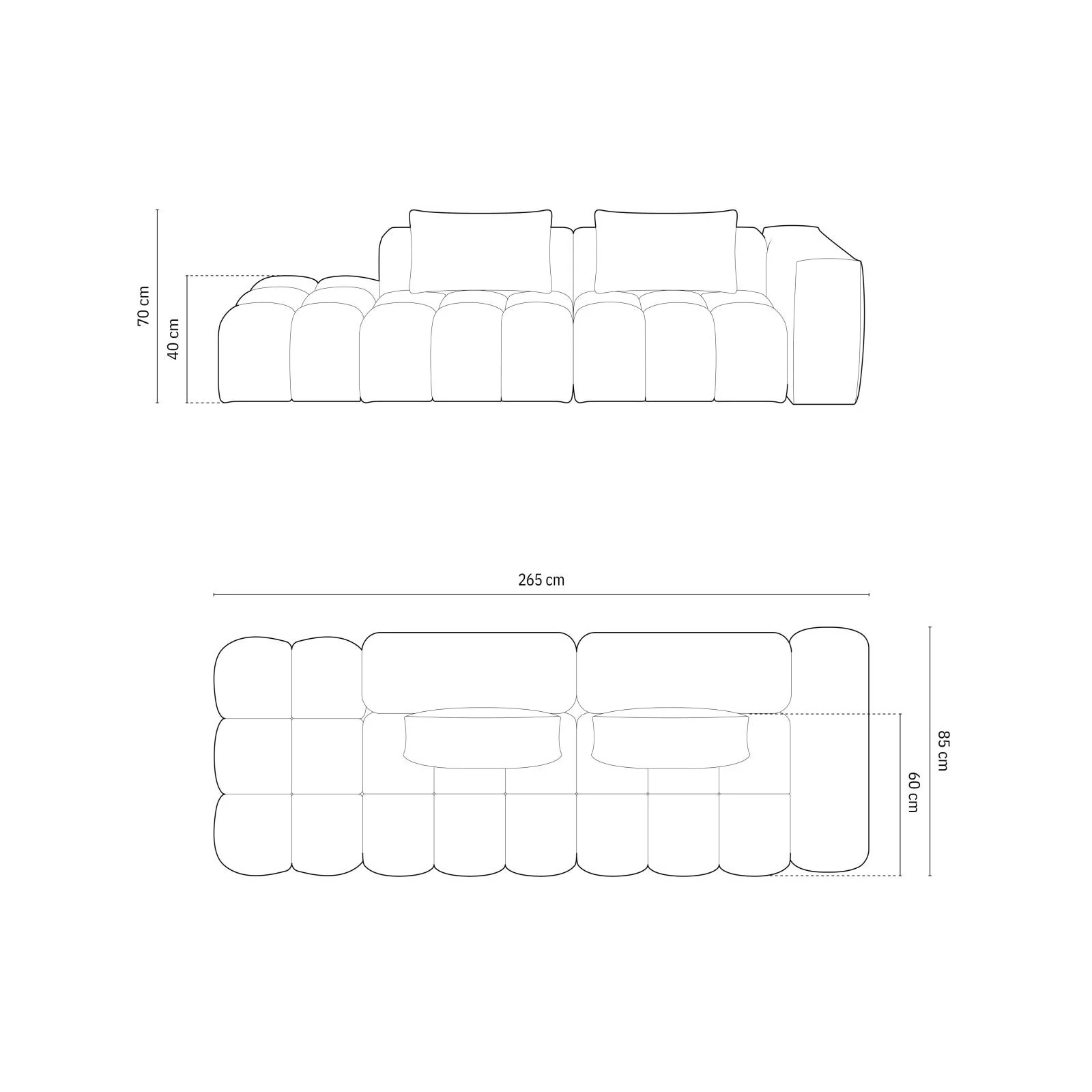 Verona Modulares 4-Sitzer Sofa, Rechte Seite, aus Samt oder Strukturstoff, 265x85 cm - Image 41