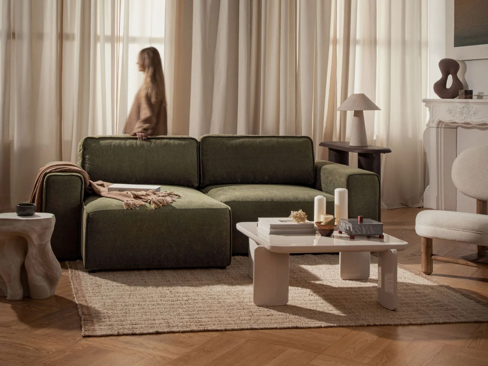 Victor 3-Sitzer Ecksofa, Linke Seite, ausziehbar mit Schlaffunktion und Bettkasten, aus Samt oder Strukturstoff, 246x148 cm - Image 2