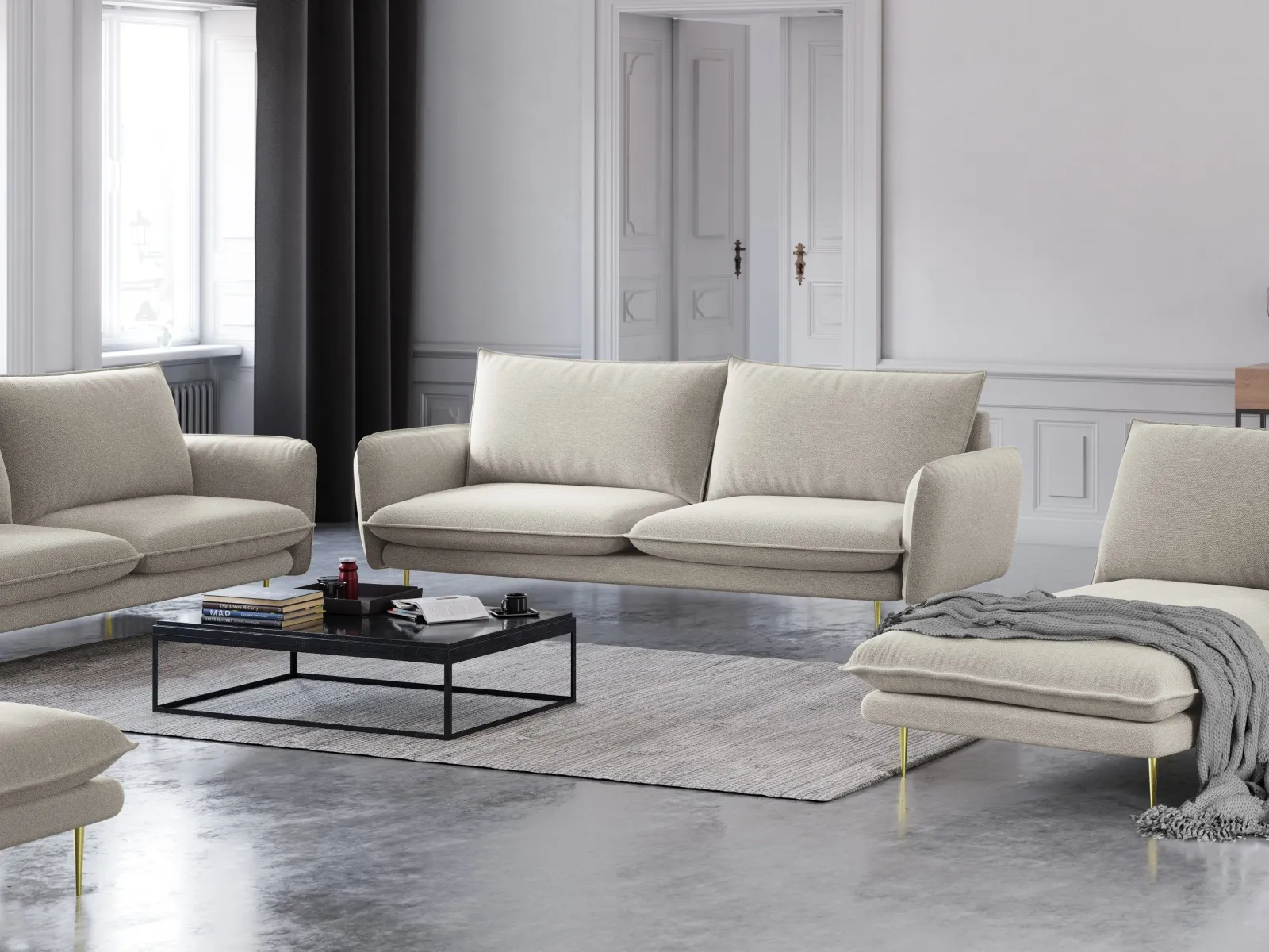 Vienna 3-Sitzer Sofa aus Samt, Boucle oder Strukturstoff, 200x92x95 cm - Image 114