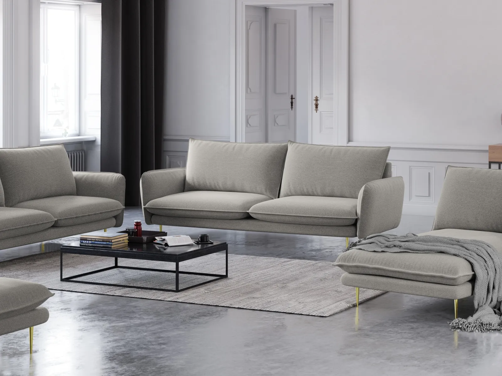Vienna 3-Sitzer Sofa aus Samt, Boucle oder Strukturstoff, 200x92x95 cm - Image 124