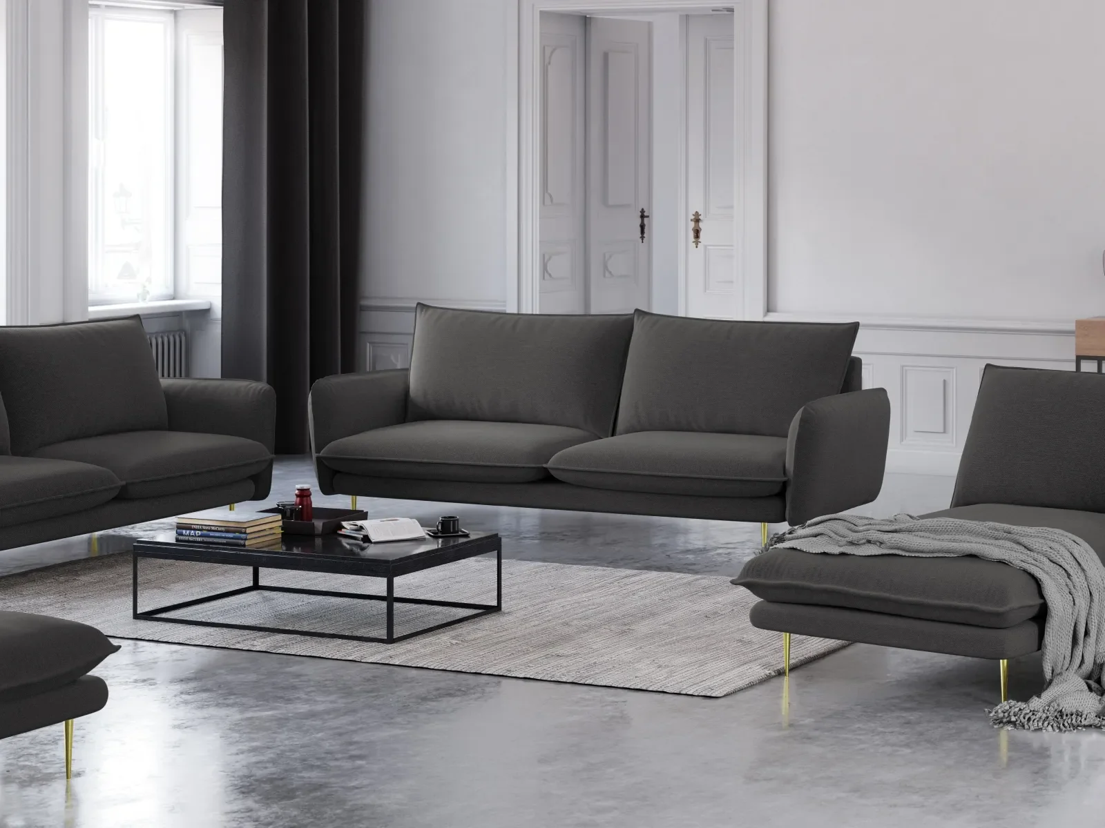 Vienna 3-Sitzer Sofa aus Samt, Boucle oder Strukturstoff, 200x92x95 cm - Image 129