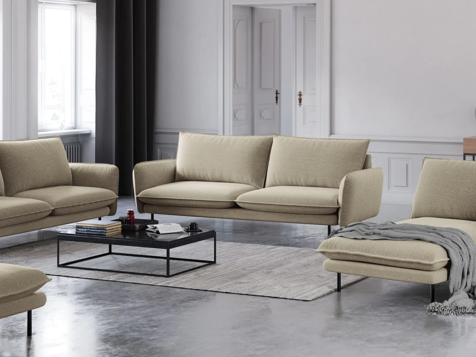 Vienna 3-Sitzer Sofa aus Samt, Boucle oder Strukturstoff, 200x92x95 cm - Image 139