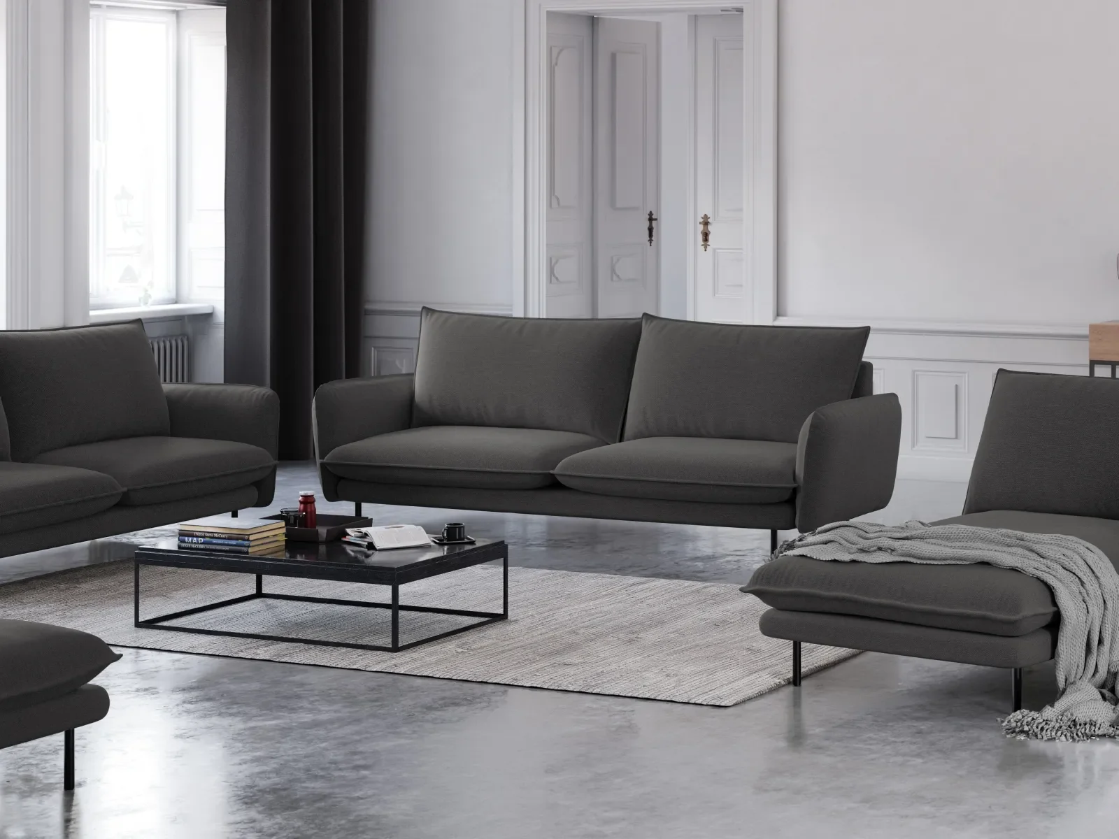 Vienna 3-Sitzer Sofa aus Samt, Boucle oder Strukturstoff, 200x92x95 cm - Image 149