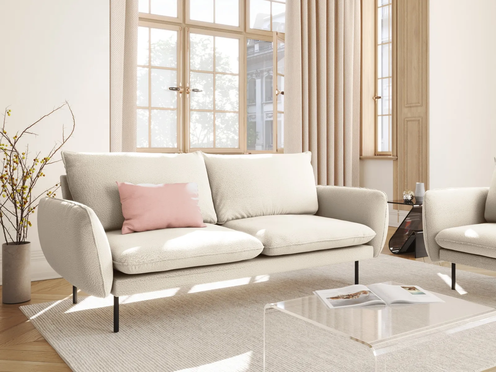 Vienna 3-Sitzer Sofa aus Samt, Boucle oder Strukturstoff, 200x92x95 cm - Image 178