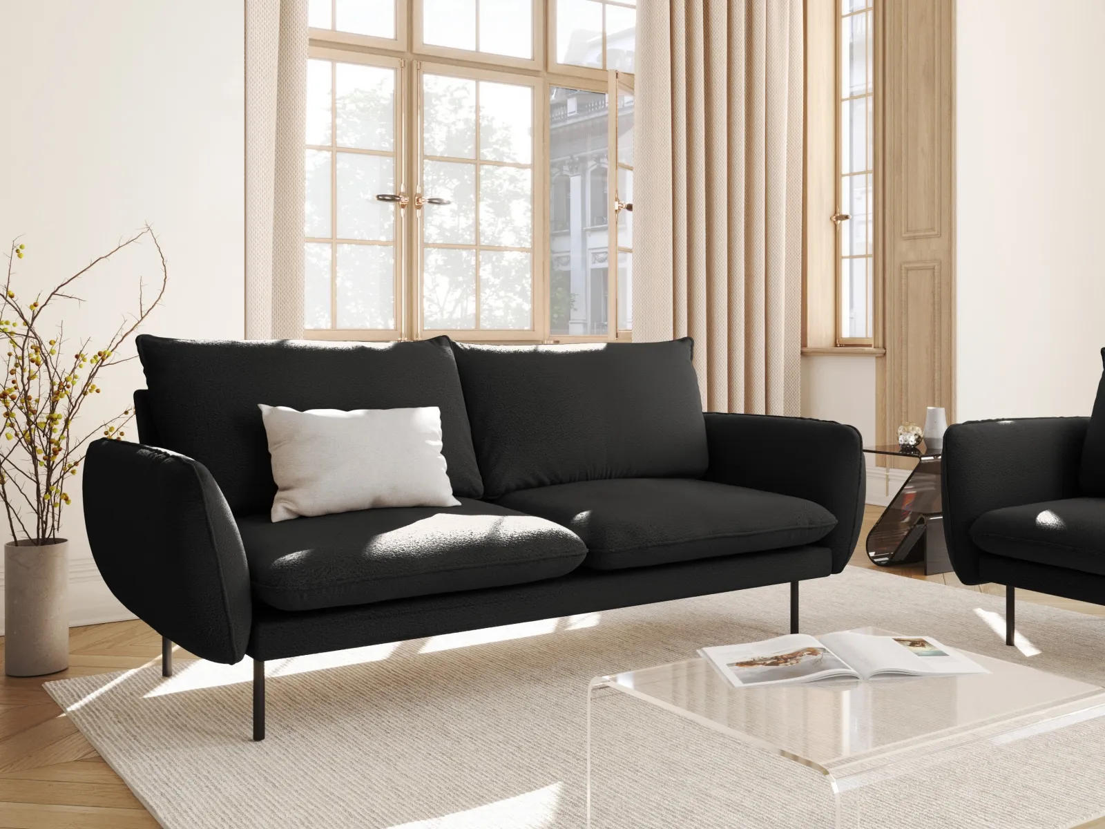 Vienna 3-Sitzer Sofa aus Samt, Boucle oder Strukturstoff, 200x92x95 cm - Image 192