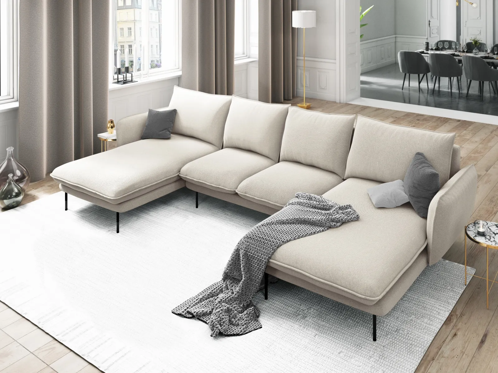 Vienna 6-Sitzer Panorama Sofa aus Samt oder Strukturstoff, 350x170x95 cm - Image 126