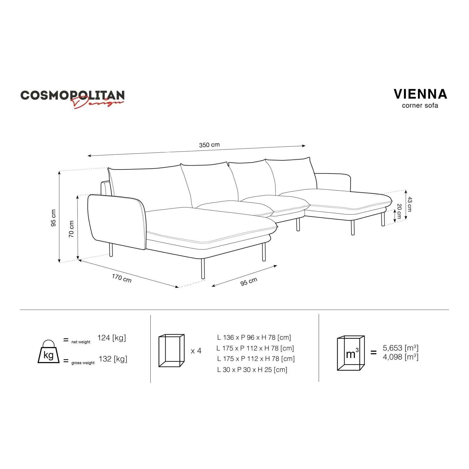 Vienna 6-Sitzer Panorama Sofa aus Samt oder Strukturstoff, 350x170x95 cm - Image 14
