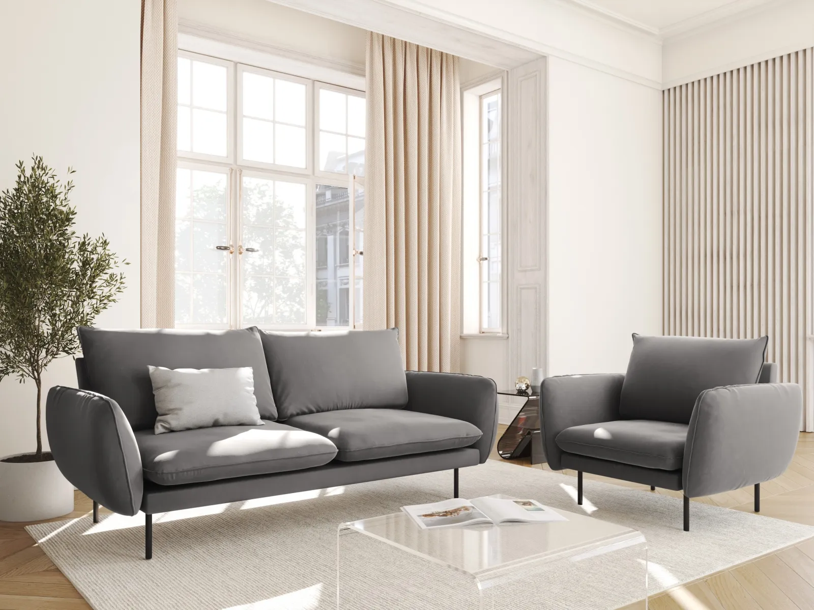 Vienna Sessel aus Samt, Boucle oder Strukturstoff, 97x94x95 cm - Image 106