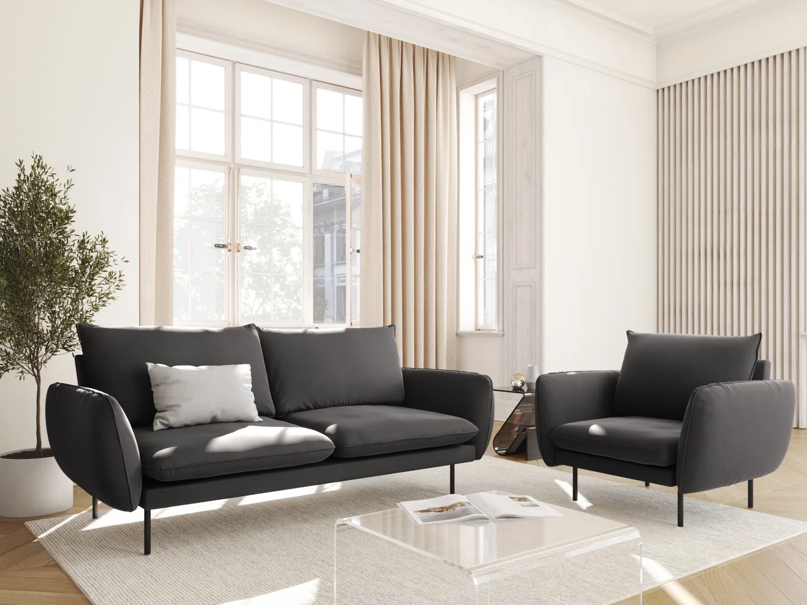 Vienna Sessel aus Samt, Boucle oder Strukturstoff, 97x94x95 cm - Image 113