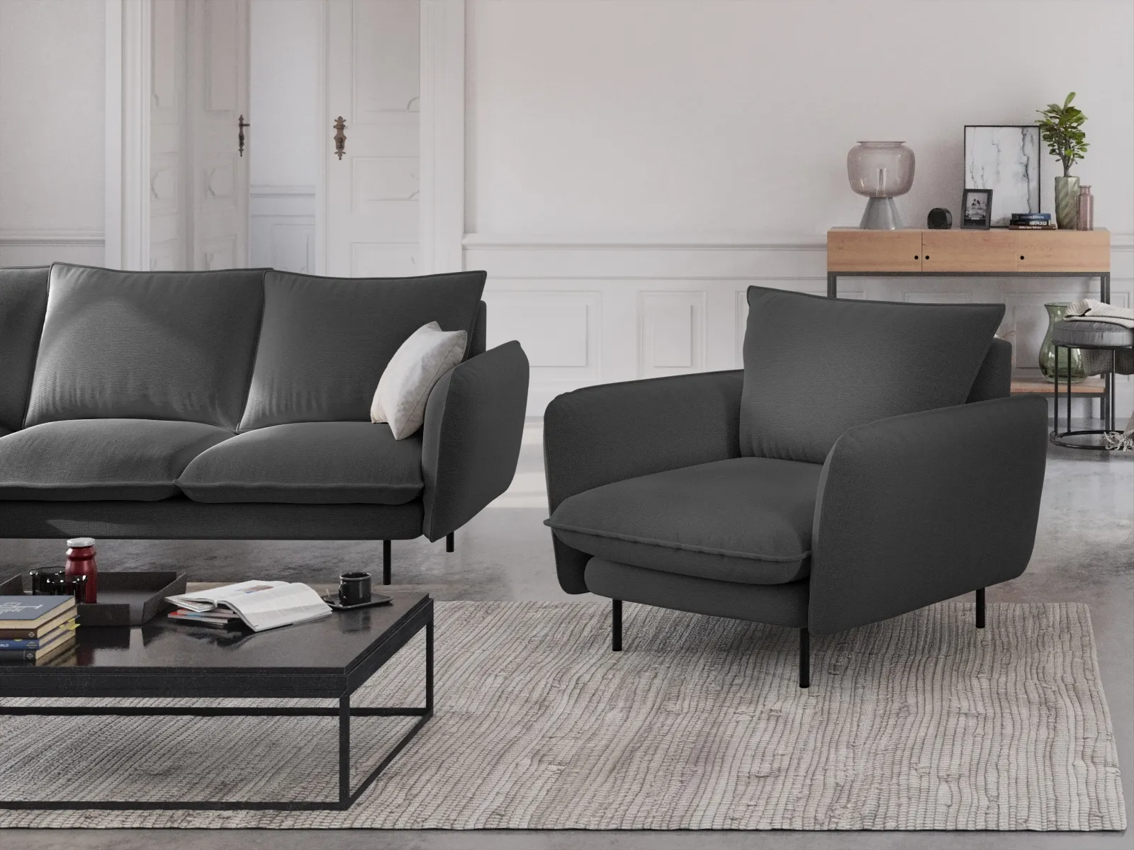 Vienna Sessel aus Samt, Boucle oder Strukturstoff, 97x94x95 cm - Image 164