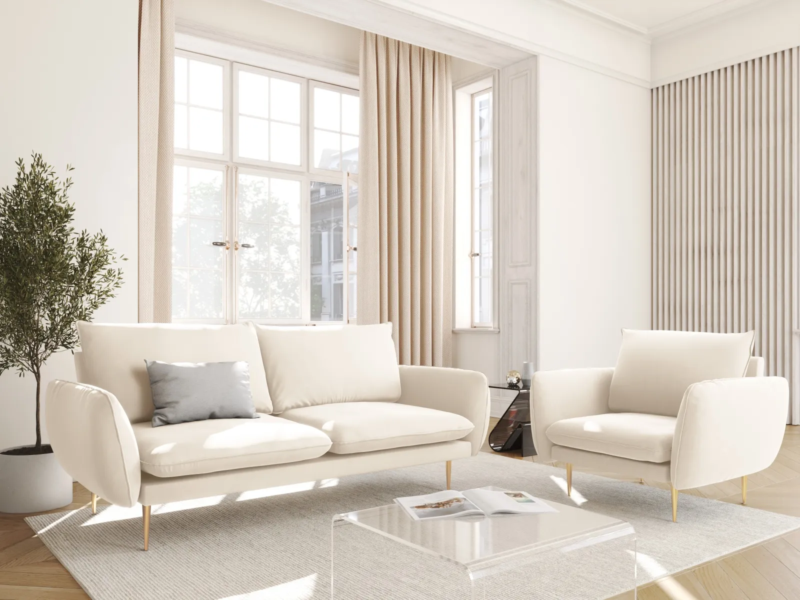 Vienna Sessel aus Samt, Boucle oder Strukturstoff, 97x94x95 cm - Image 2